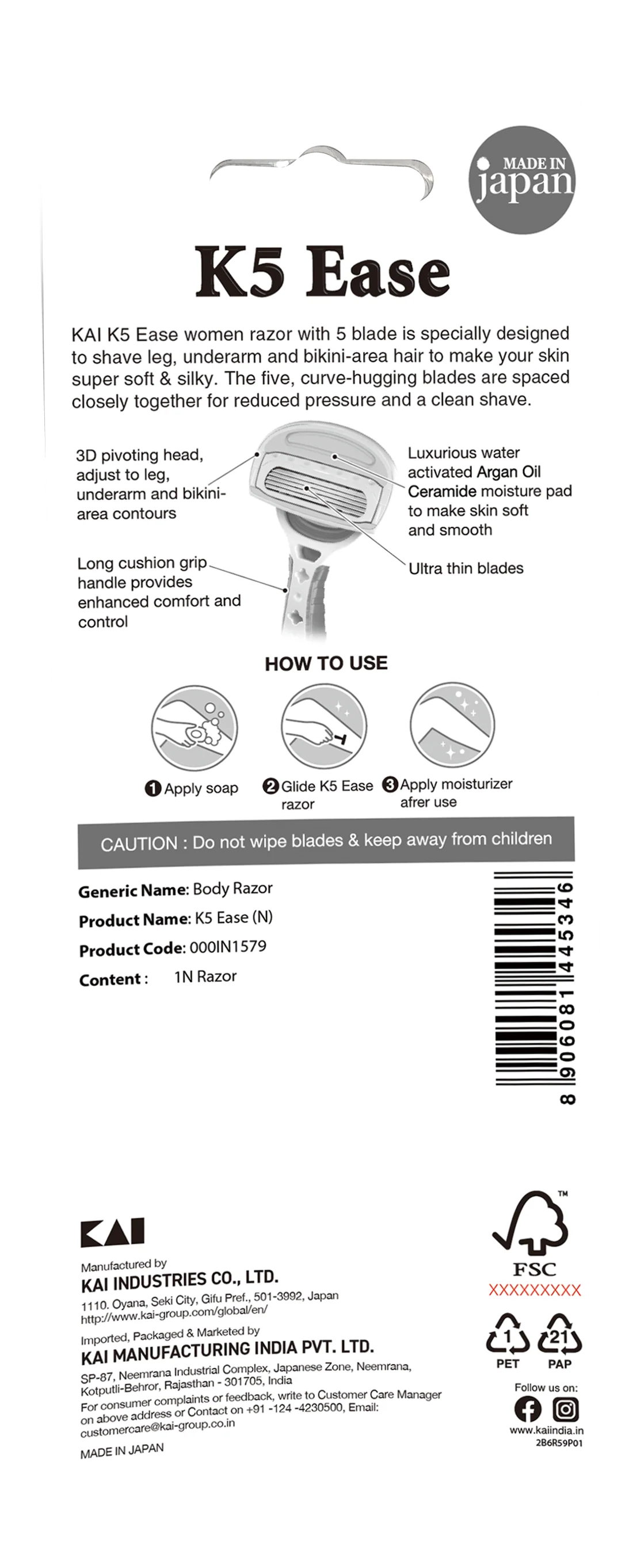 Kai K5 Ease Women Body Razor (Argan Oil) - Image 5